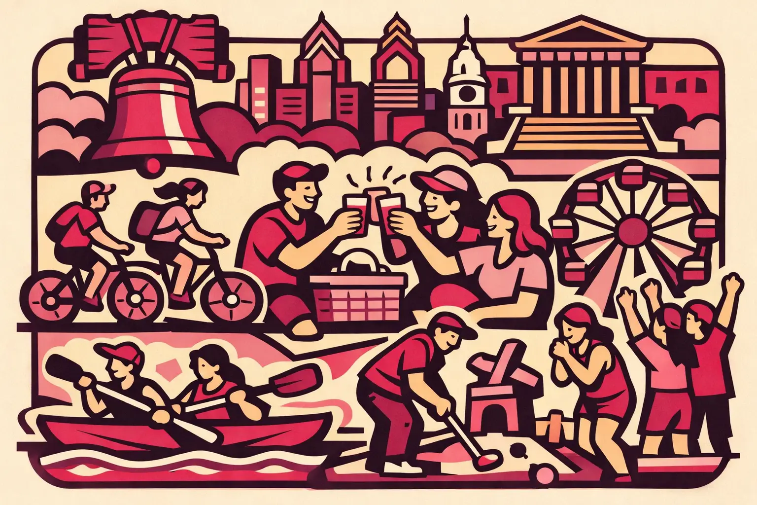 Friends planning a weekend group itinerary around South Street Philadelphia