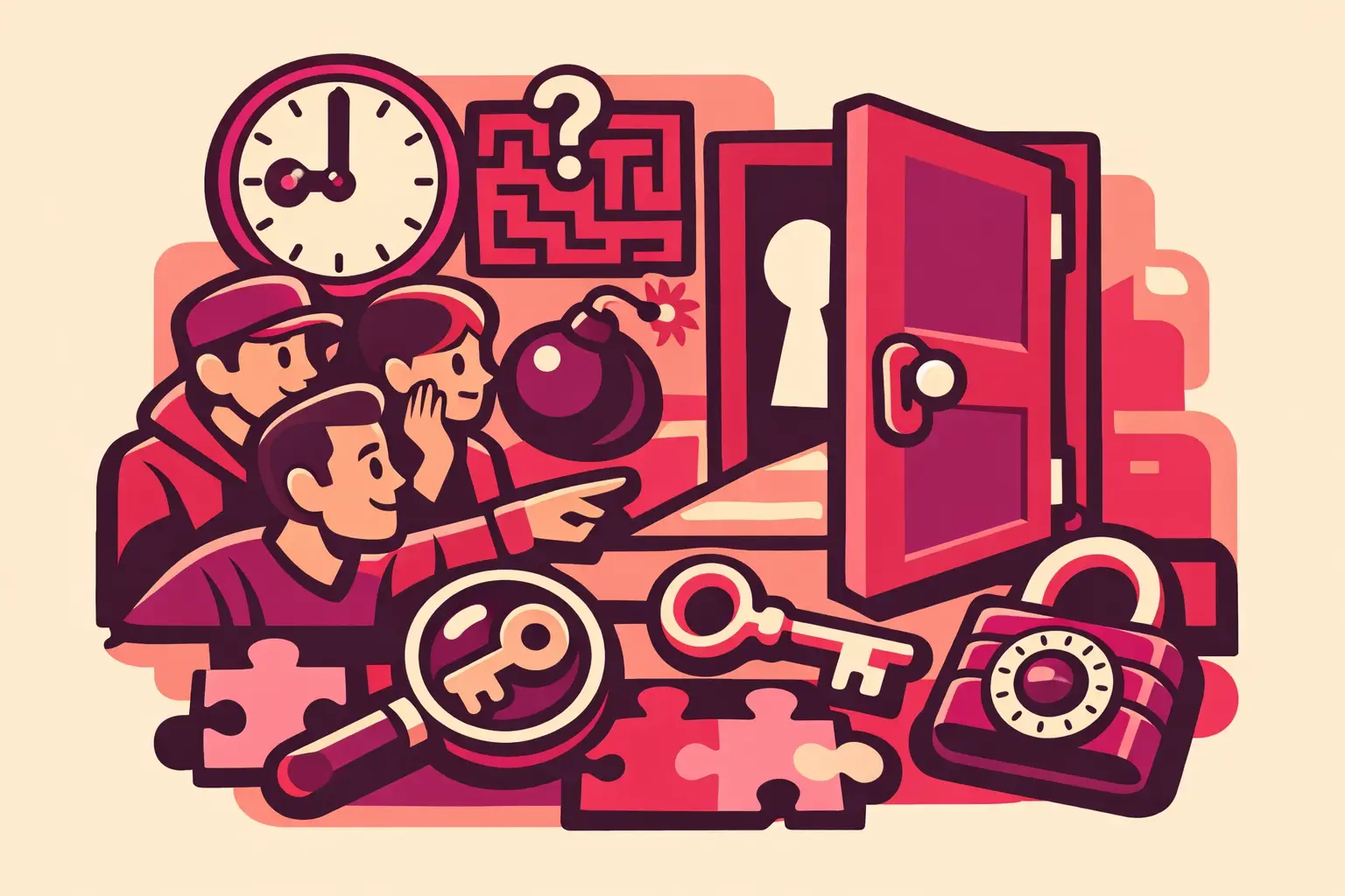 First-time escape-room players comparing room fit before booking