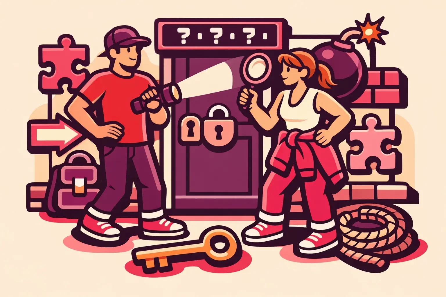 Players wearing comfortable everyday clothes and closed-toe shoes for an escape room