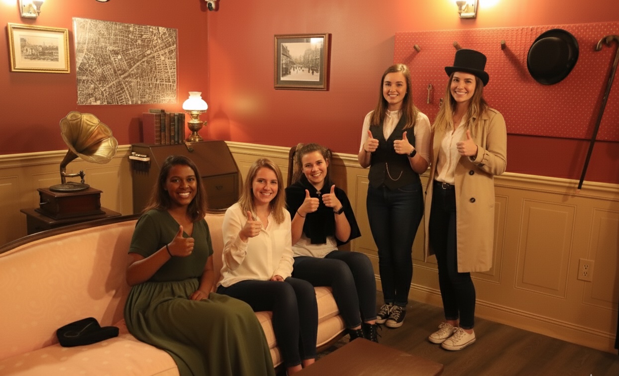 Friends in Jack the Ripper Victorian mystery escape room